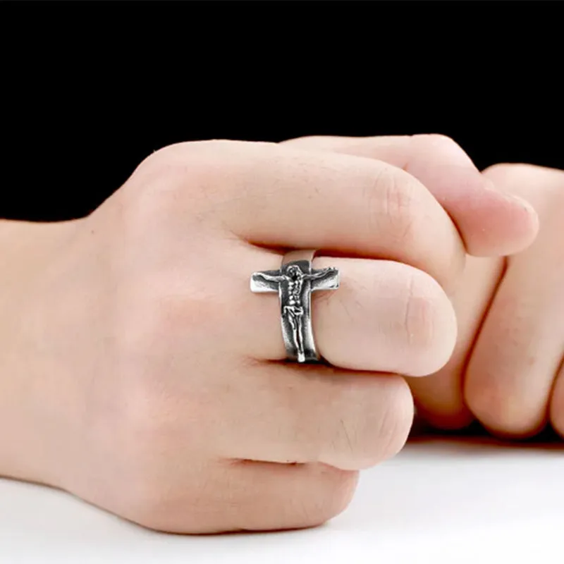 Men's Titanium Christian Jesus Cross INRI Ring