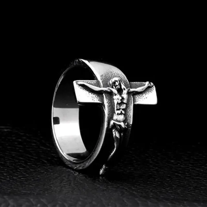 Men's Titanium Christian Jesus Cross INRI Ring