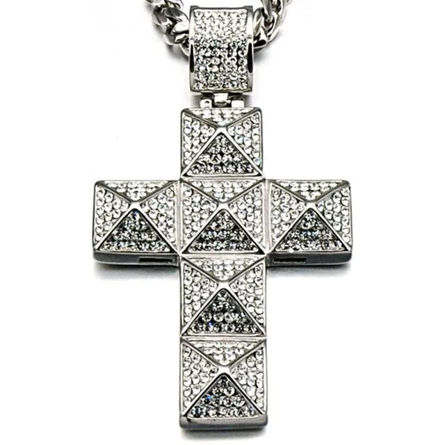 Micro Paved Rhinestone-Studded Cross Stainless Steel Hip-hop Pendant