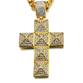 Micro Paved Rhinestone-Studded Cross Stainless Steel Hip-hop Pendant