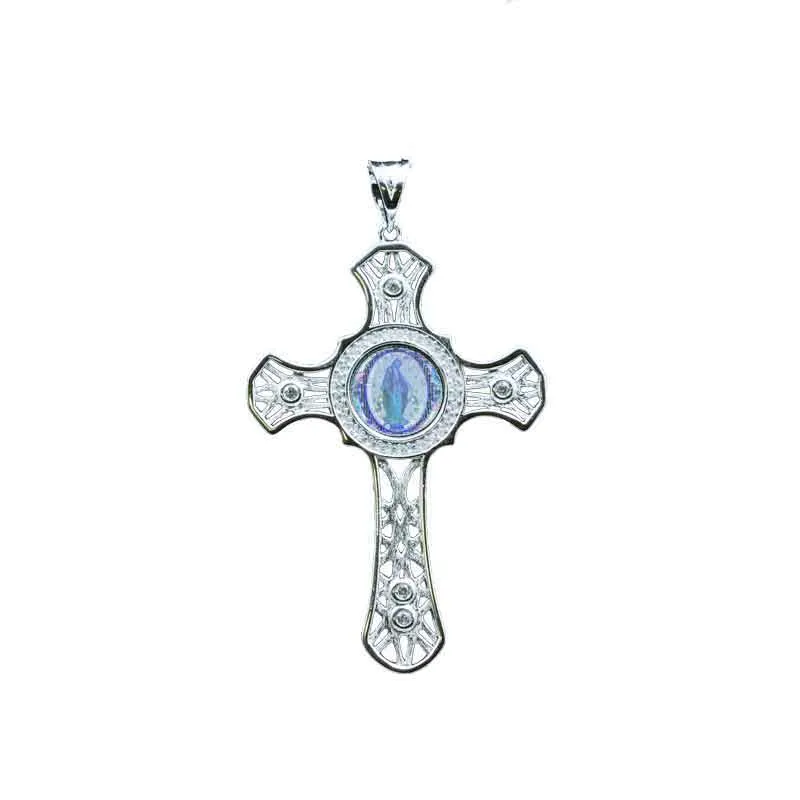 Miraculous Medal Sterling Feligree Cross with Nano New Testament