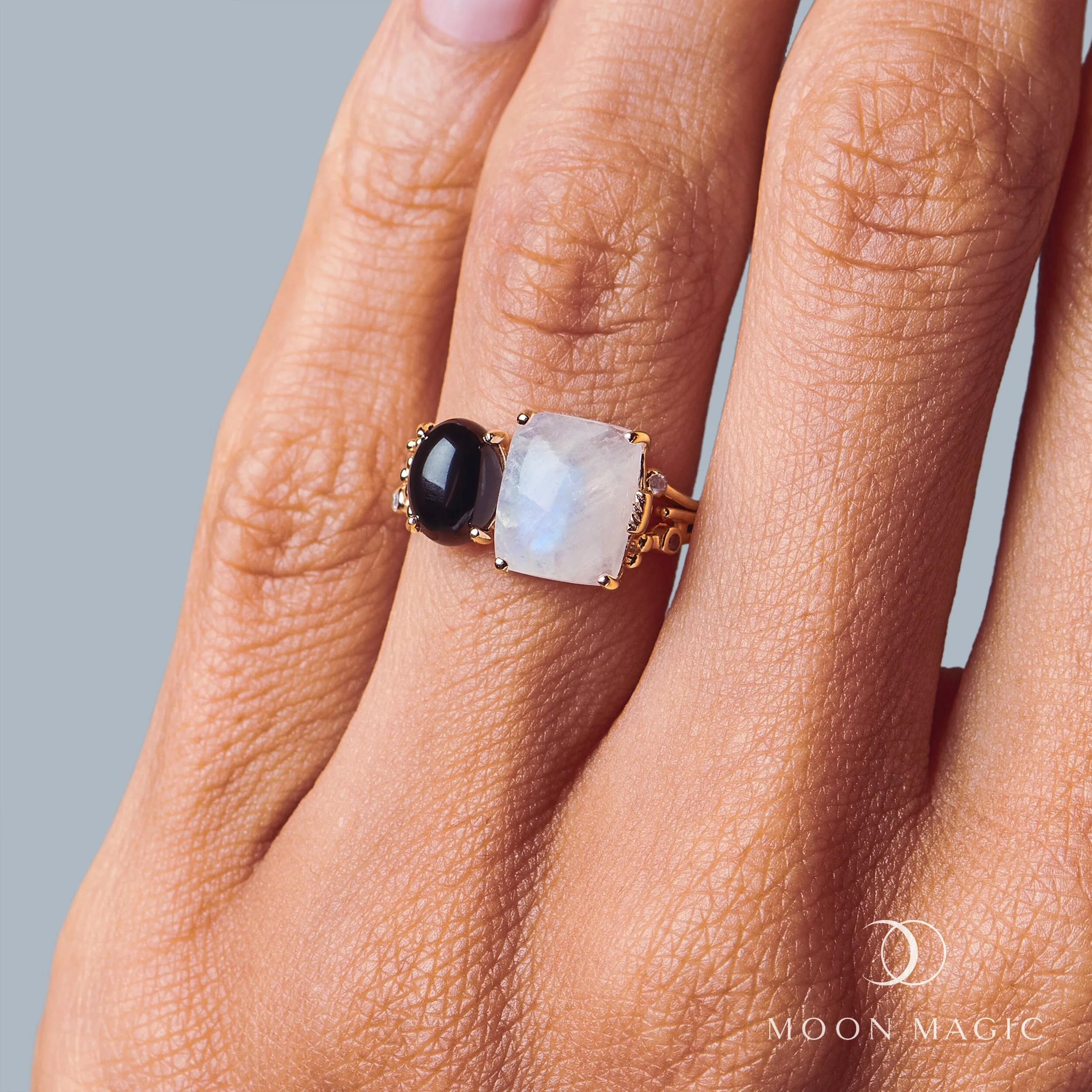 Moonstone Black Onyx Ring - Phantasia