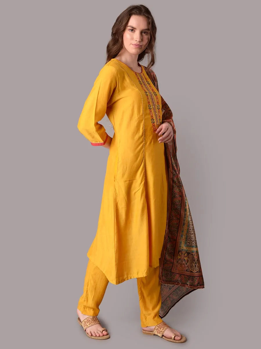 Mustard Kurta Trouser With Dupatta