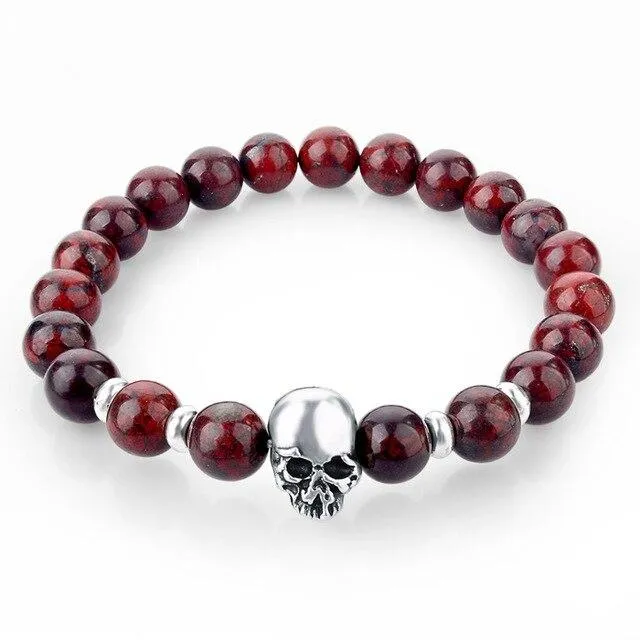 Natural Lava Stone Multicolor Beaded Skull Bracelet