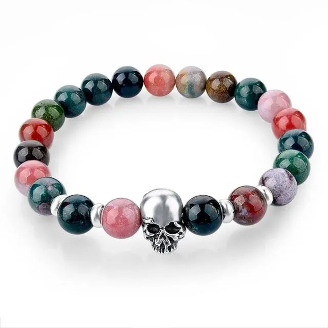 Natural Lava Stone Multicolor Beaded Skull Bracelet