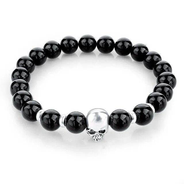 Natural Lava Stone Multicolor Beaded Skull Bracelet