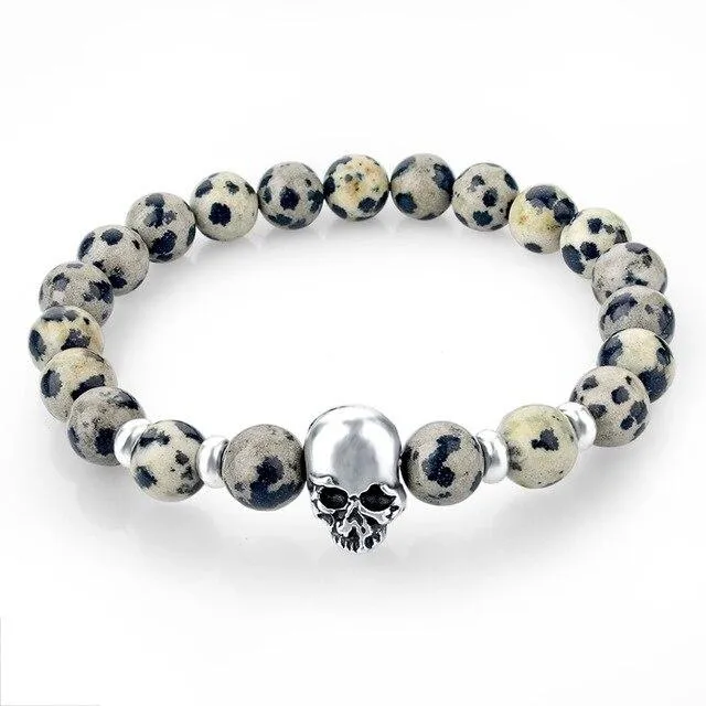 Natural Lava Stone Multicolor Beaded Skull Bracelet