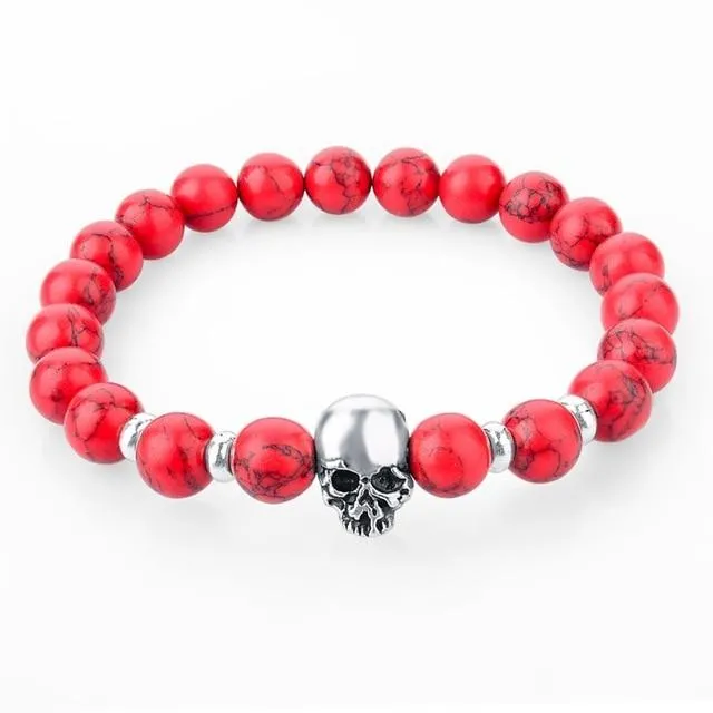 Natural Lava Stone Multicolor Beaded Skull Bracelet