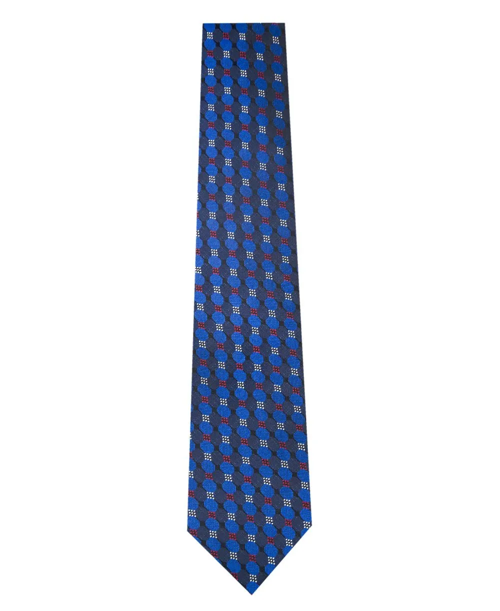 Navy and Blue Multi Circle Design Silk Tie