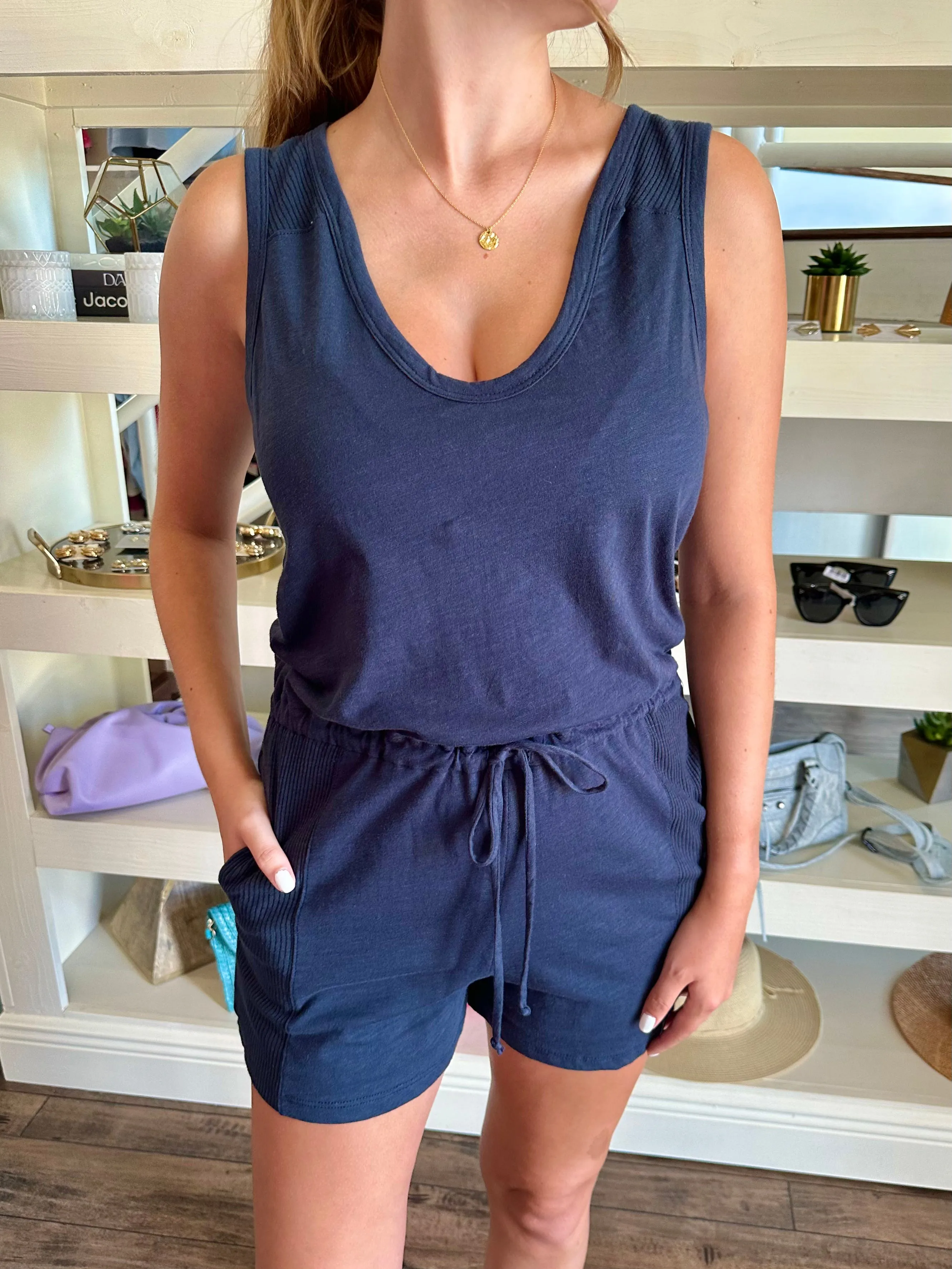 Navy Cotton Romper