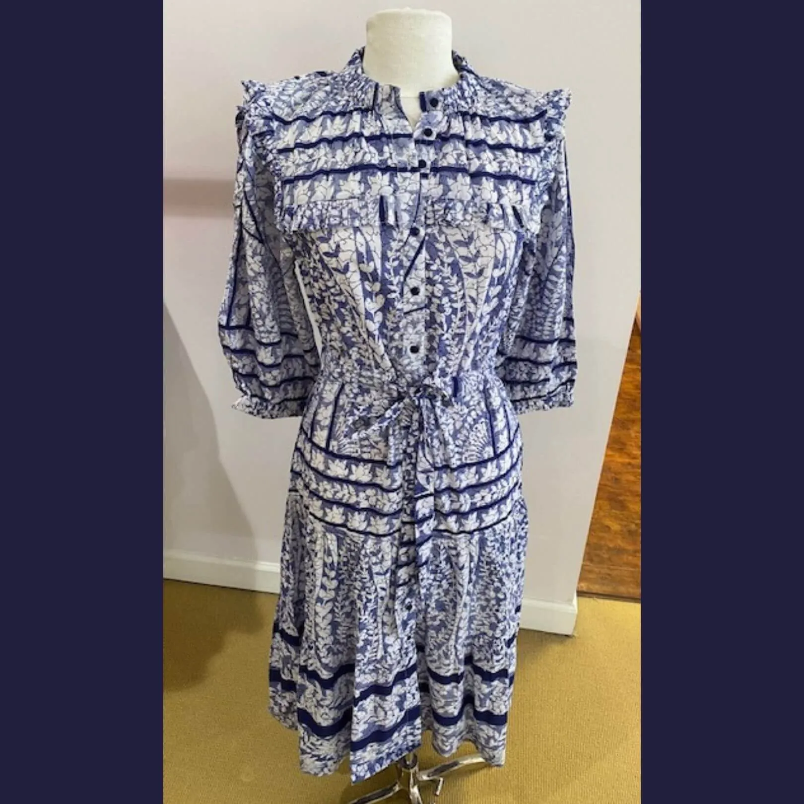 Navy/White Floral Print Dress