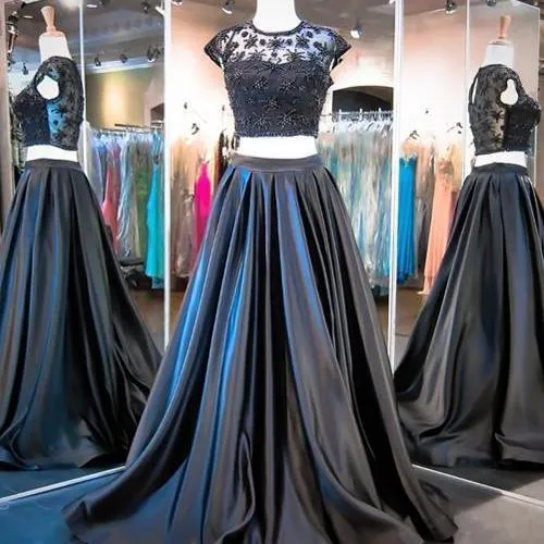 New Style Ball Gown Two Pieces Fashion Black Sweet 16 Gown Prom Dress for Spring Teens