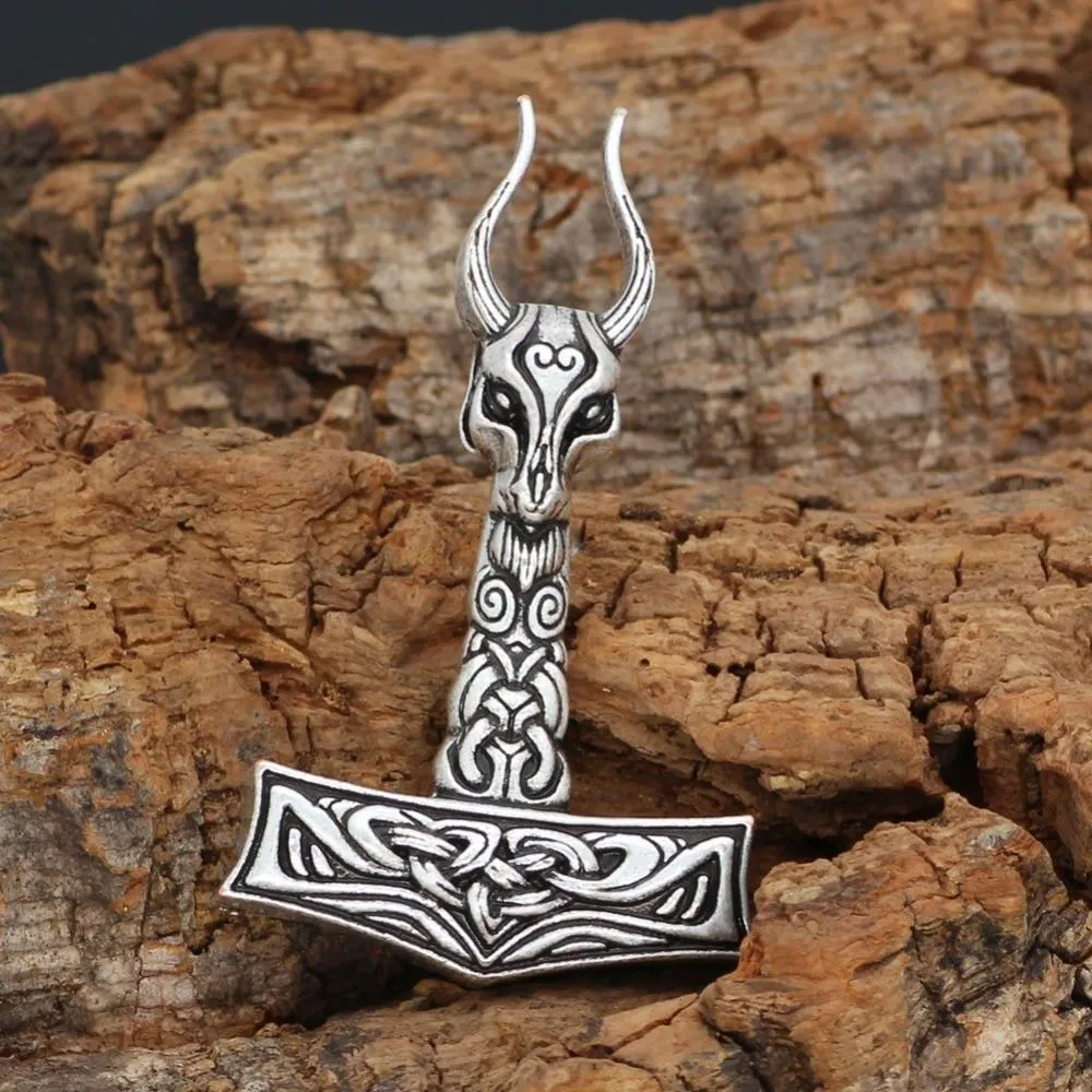 Nordic Viking Sheep Head Hammer Pendant