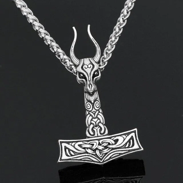 Nordic Viking Sheep Head Hammer Pendant