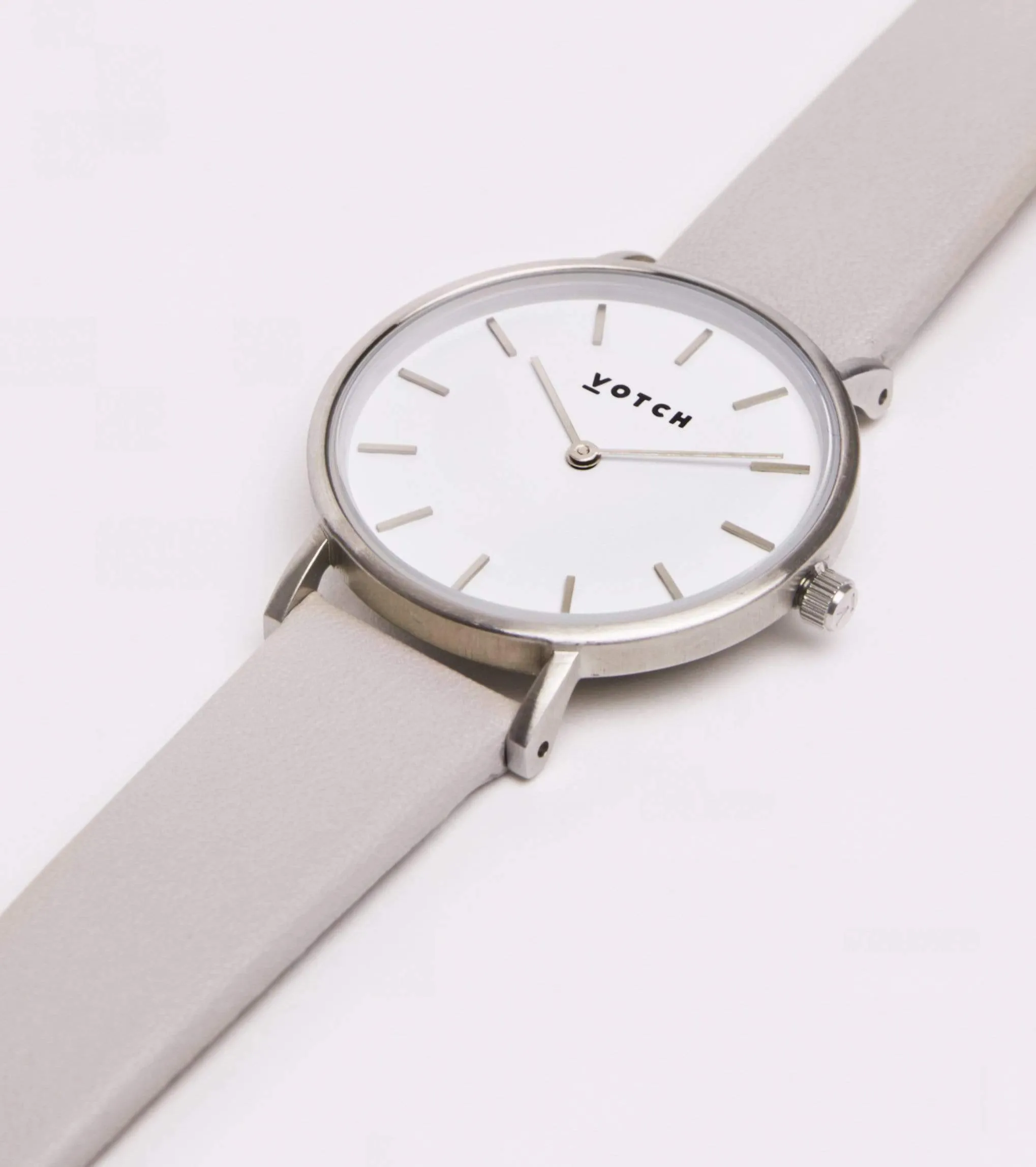 Petite Watch with Silver & White Dial | Light Grey Vegan Leather Strap