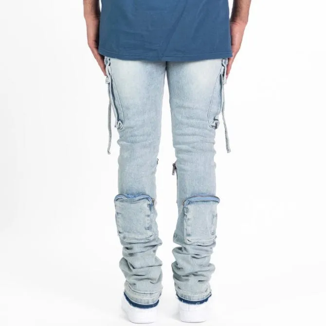 Pheelings Never Look Back Cargo Flare Stack Denim (Light Blue)