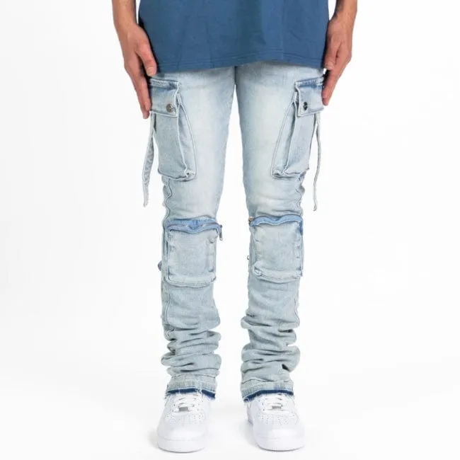 Pheelings Never Look Back Cargo Flare Stack Denim (Light Blue)