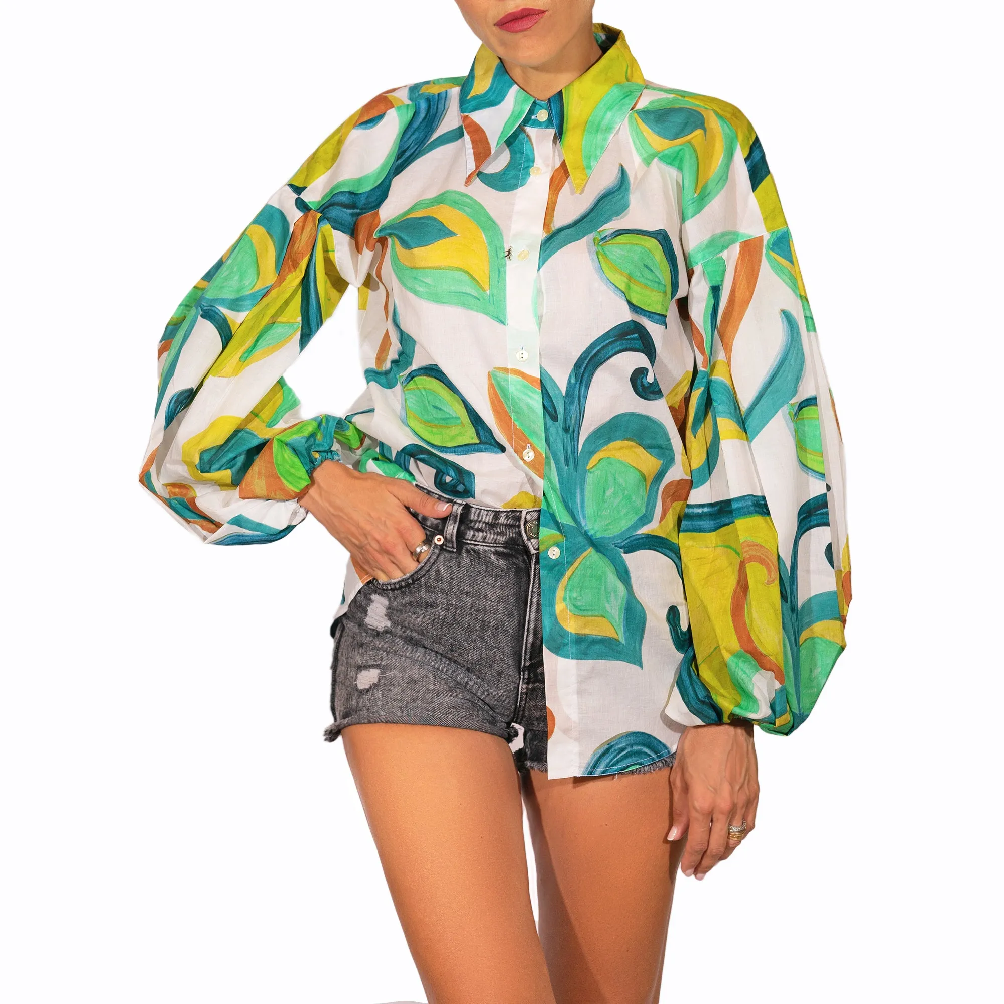 Printed Cotton Shirt Turquoise