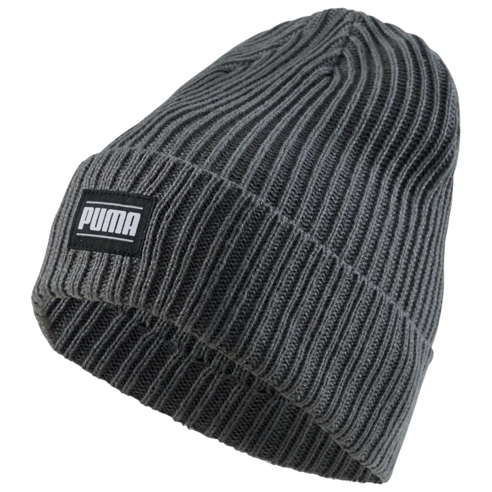 Puma ribbed beanie hat with petch logo 024038-03 dark pearl. One size