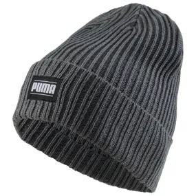 Puma ribbed beanie hat with petch logo 024038-03 dark pearl. One size