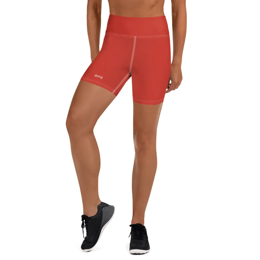 Red High Waisted Yoga Shorts