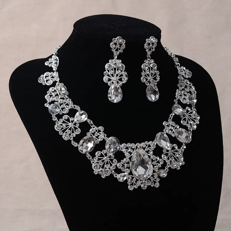 Rhinestone and Crystal Necklace & Earrings Jewelry Set