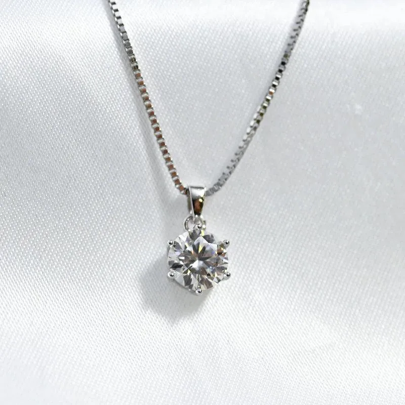 RSP-103 Oevas Original Moissanite Solitaire Pendant Necklace in Pure Silver