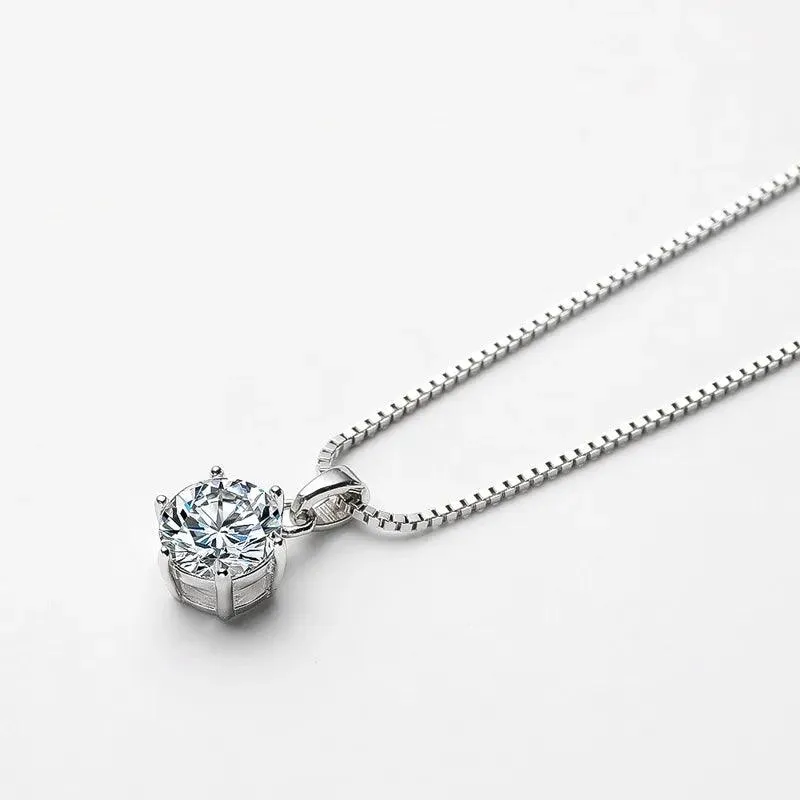 RSP-103 Oevas Original Moissanite Solitaire Pendant Necklace in Pure Silver