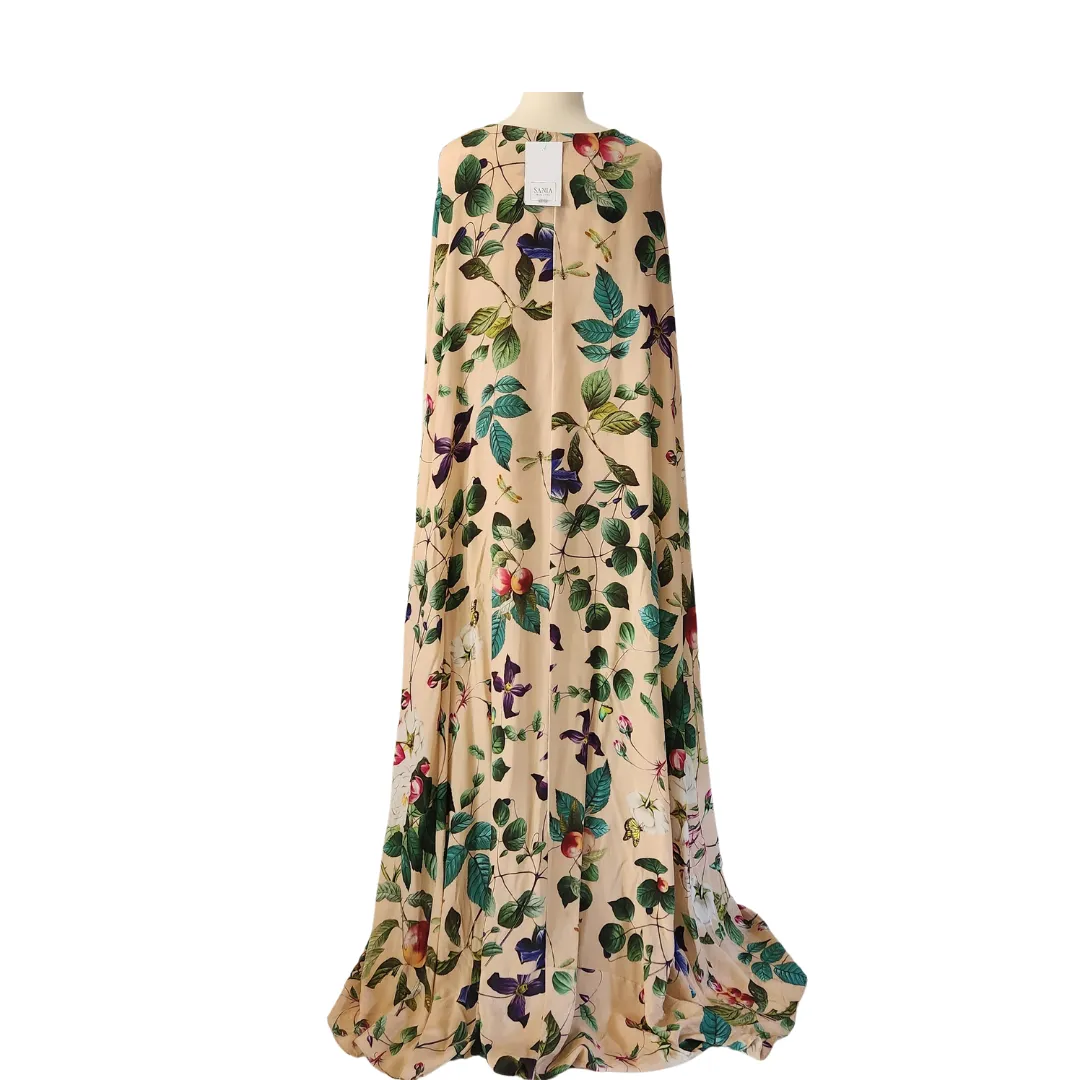 Sania Maskatiya Pink Floral Printed Maxi Dress with Cape | Brand New |