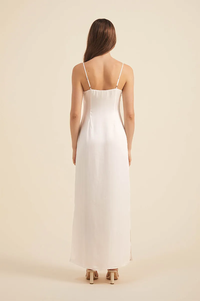 SELENE Maxi Dress - soft white viscose satin