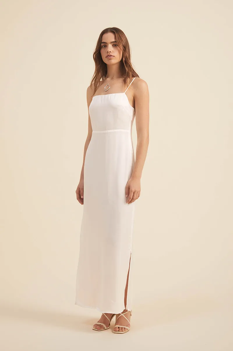 SELENE Maxi Dress - soft white viscose satin