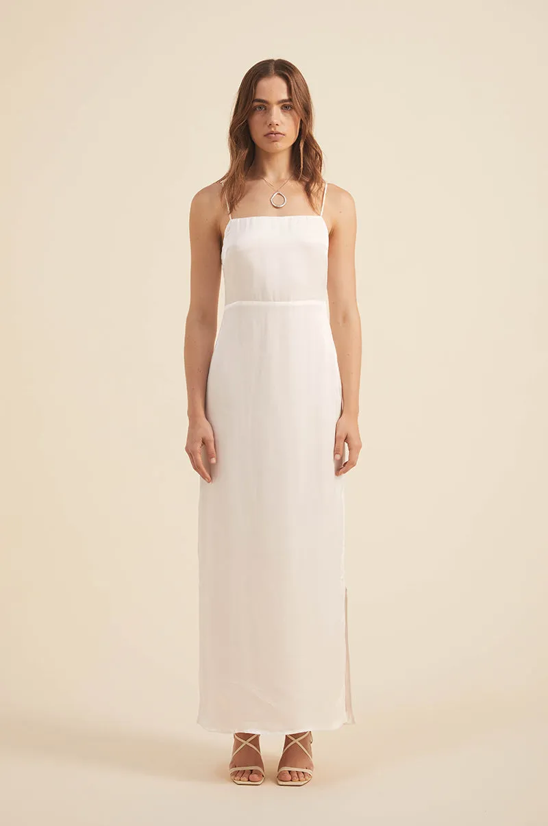 SELENE Maxi Dress - soft white viscose satin