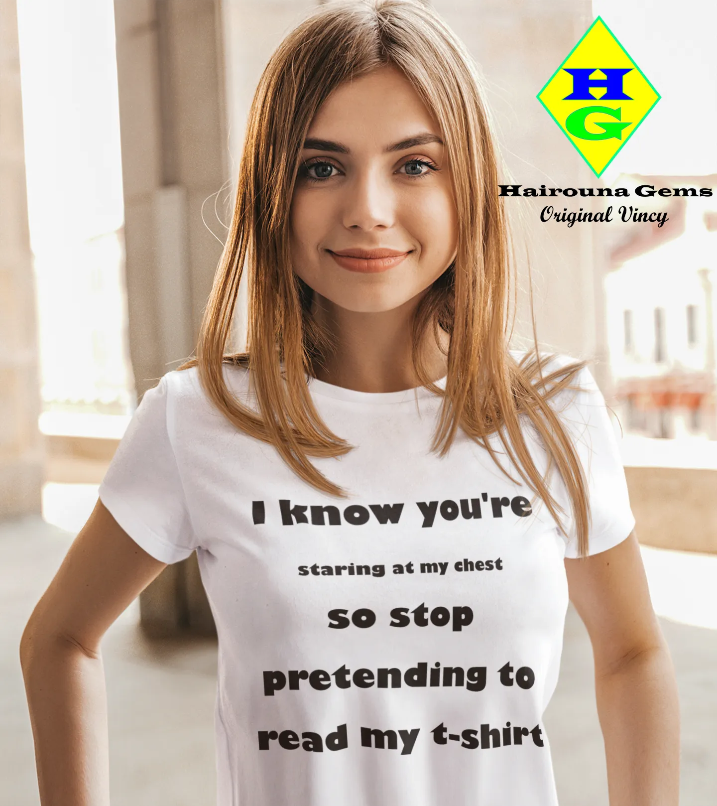 Short-Sleeve Unisex T-Shirt - Stop Staring At My Chest (L)