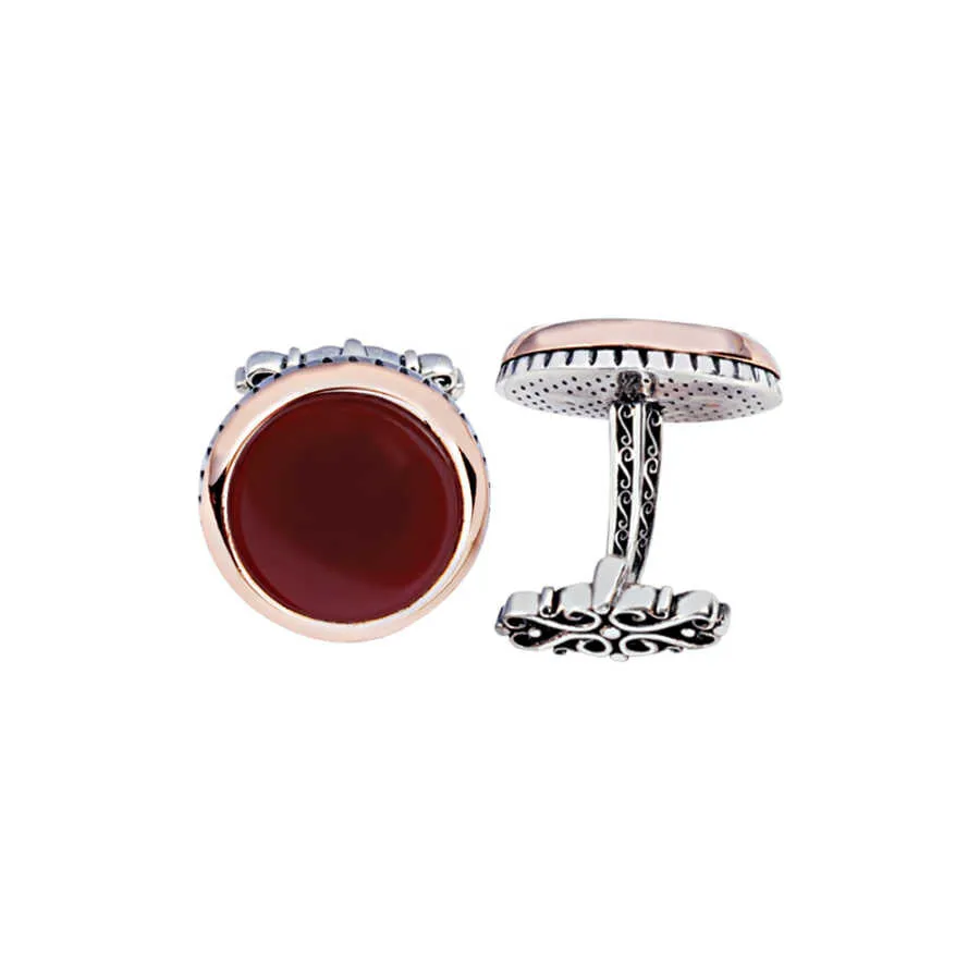 Silver Agate Stone Round Cufflink