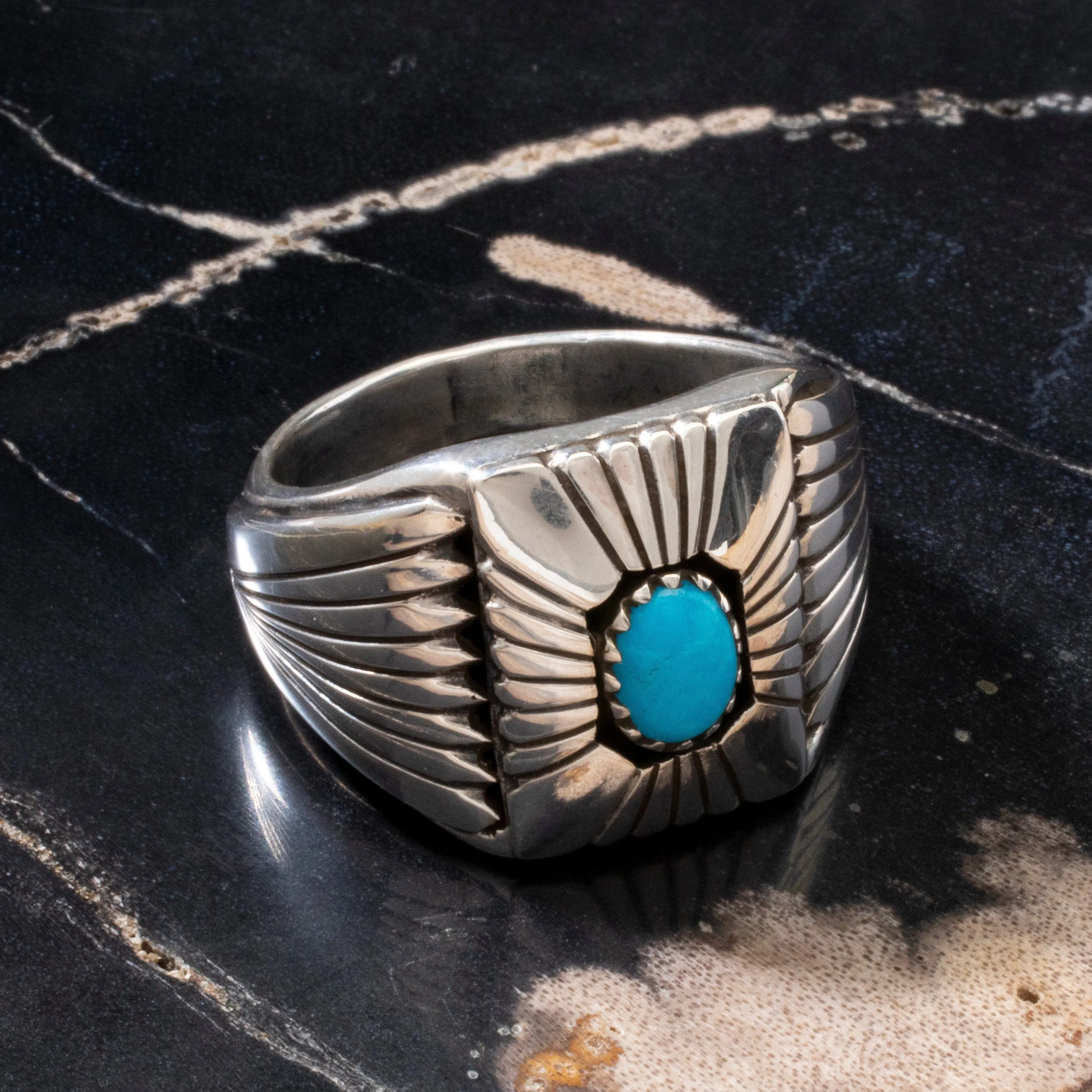 Sleeping Beauty Turquoise Navajo USA Native American Made 925 Sterling Silver Ring