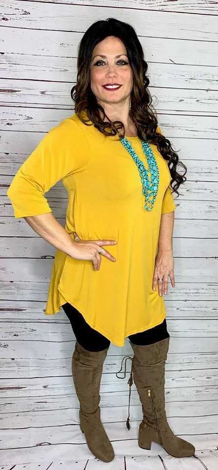 S,M,3X : Solid Mustard Scoop Tunic