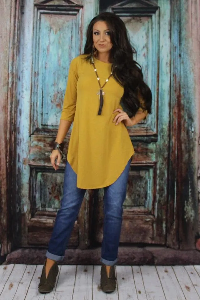 S,M,3X : Solid Mustard Scoop Tunic