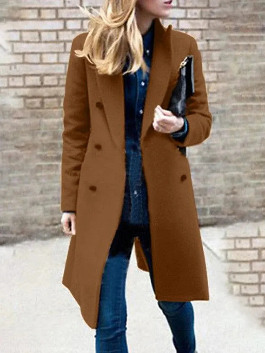 Stylish Women's Double-Breasted Trench Coat with Adjustable Fit & Convenient Storage