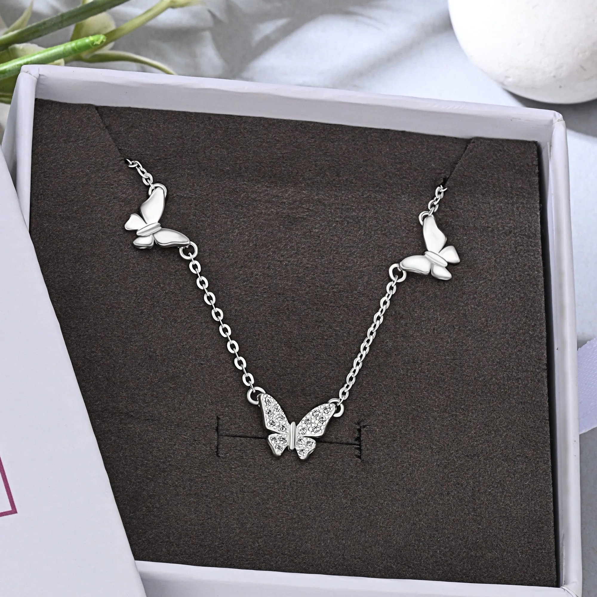 Triple Butterfly Necklace Sterling Silver