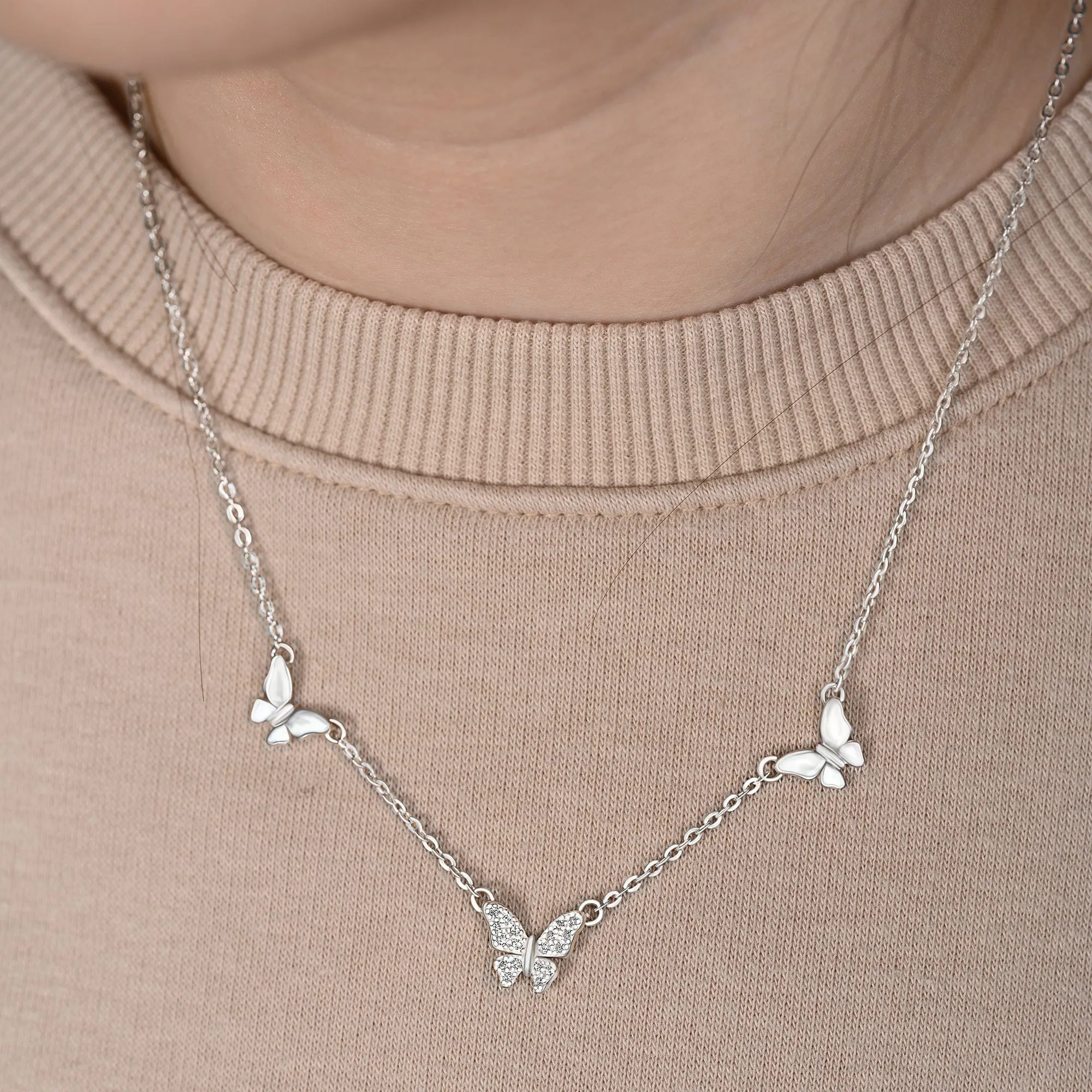 Triple Butterfly Necklace Sterling Silver