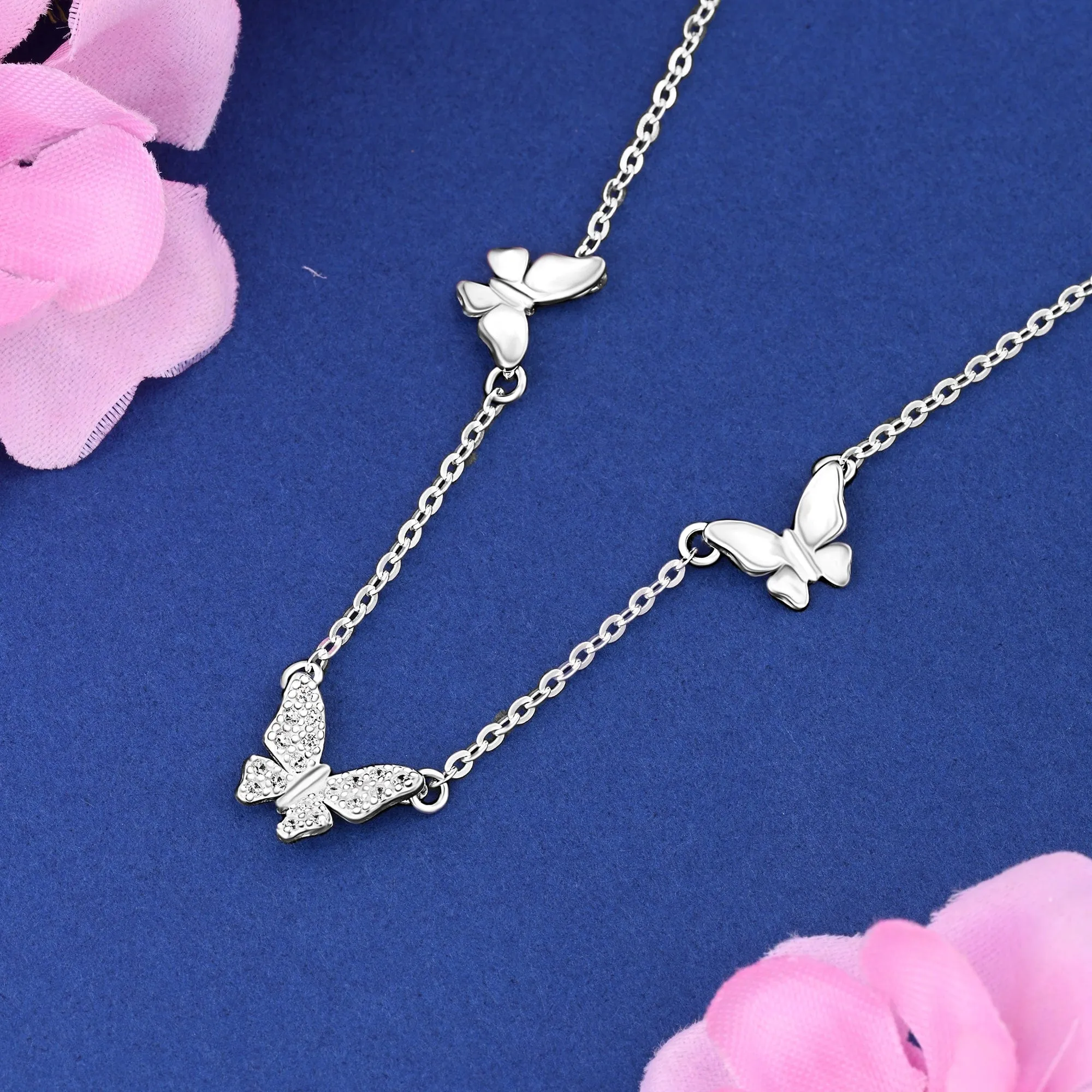 Triple Butterfly Necklace Sterling Silver