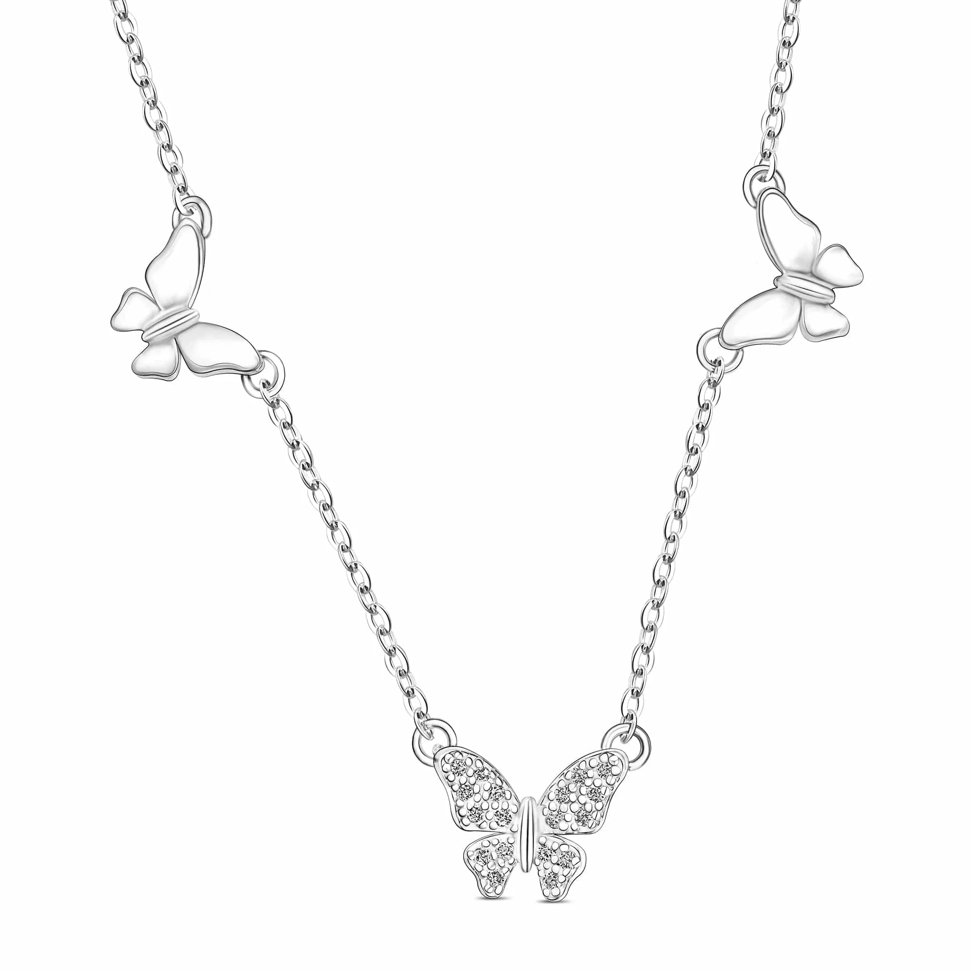 Triple Butterfly Necklace Sterling Silver