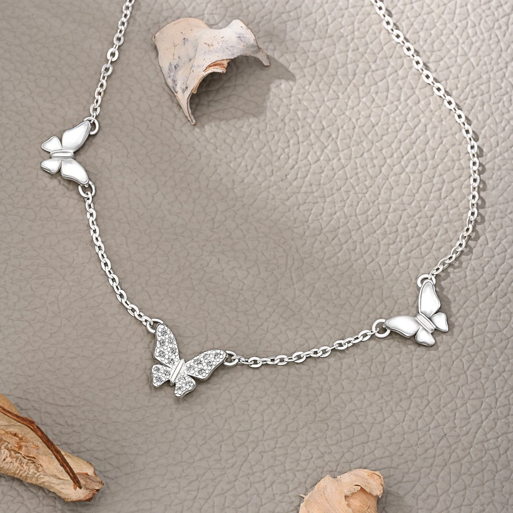 Triple Butterfly Necklace Sterling Silver