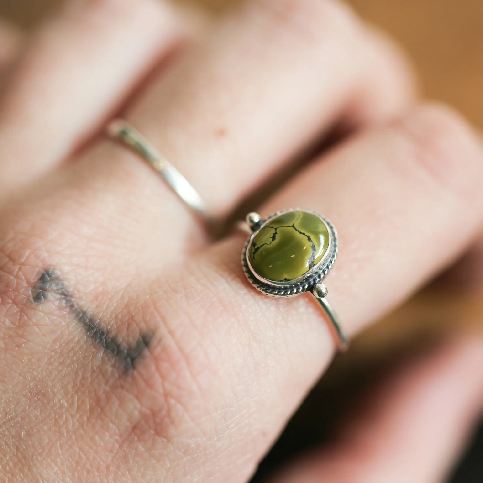 Turquoise Delica Ring - Natural Turquoise Ring - OOAK Sterling Silver Ring