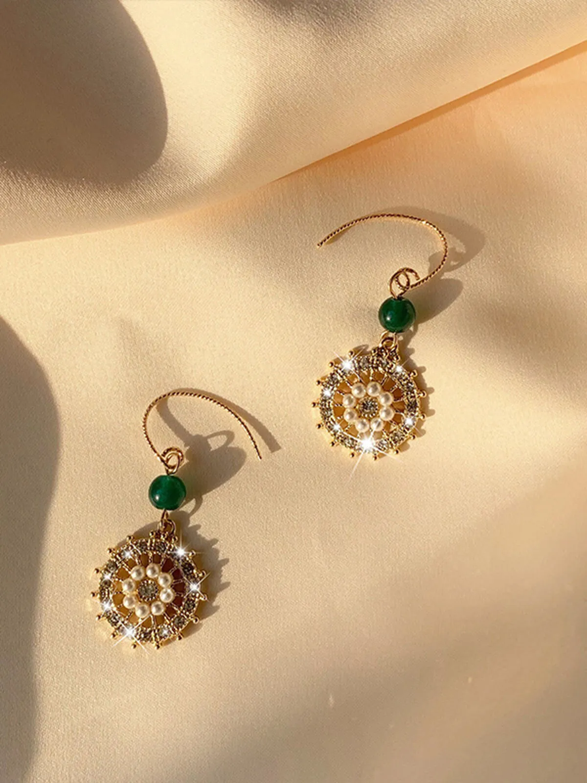 Vintage Rudder Pearl Green Gemstone Earrings