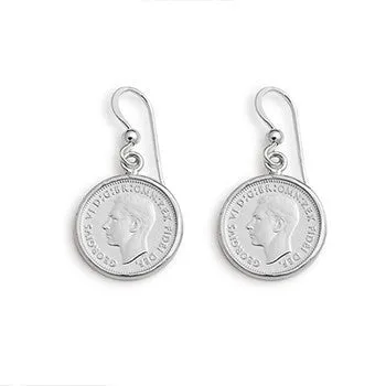 Von Treskow Sterling Silver Authentic 3 Pence Coin Earrings