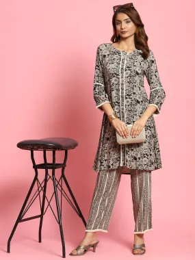 Women Black Floral Printed Co-Ord Set