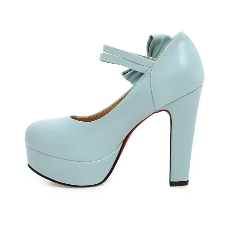 Women's Bowtie High Heels Chunky Heel Platform Pumps